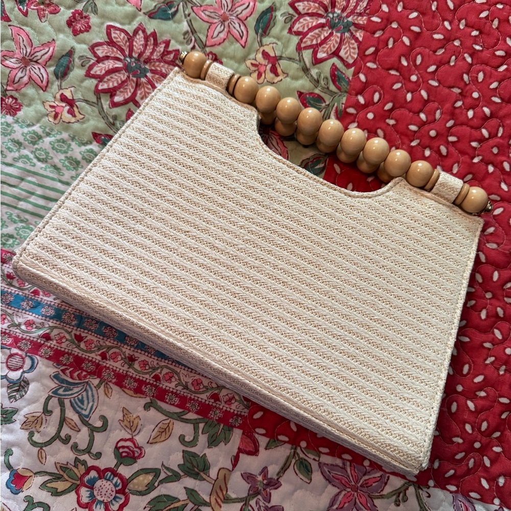 Haute Hippie Cream Handbag with Wooden Handle